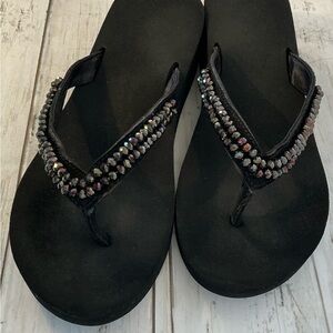 Yellow Box Black Crystal Sandals